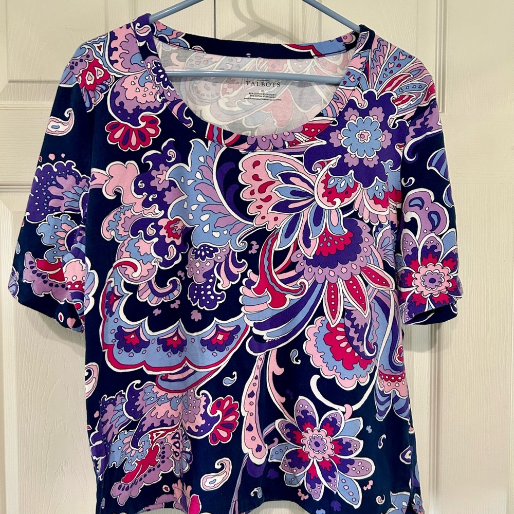 Talbots Blue and Pink Graphic Blouse